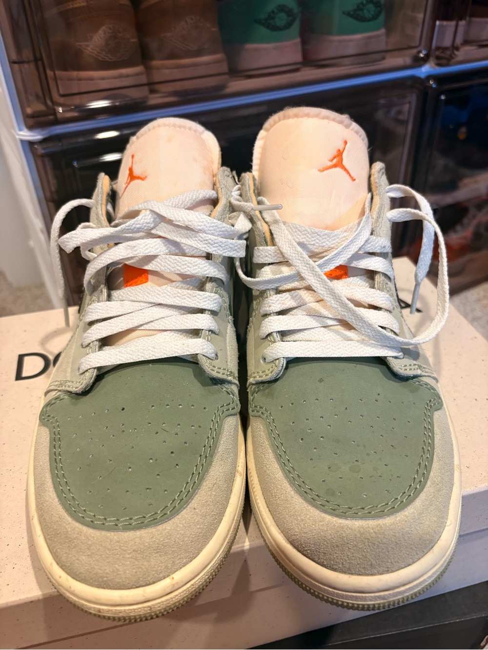 Men’s Jordan 1s Low Sage Green, Orange, Black - Picture 3 of 8
